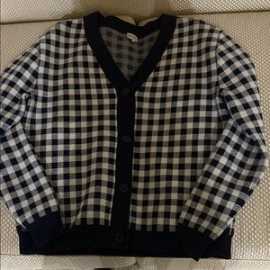 KULE Navy and White Checkered Cardigan